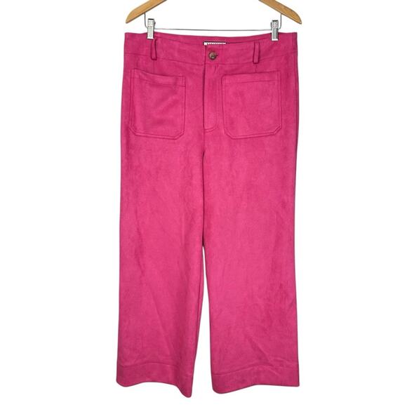 Bagatelle Collection Fuchsia Faux Suede High Rise Crop Wide Leg Trousers Size 12 - Picture 2 of 11